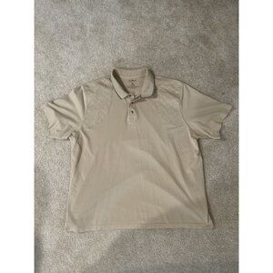 Vintage LL Bean Mens 2XL Short Sleeve Polo Shirt Tan Check Shoulder Pattern